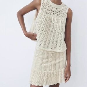 Zara pointelle knit top and skirt set